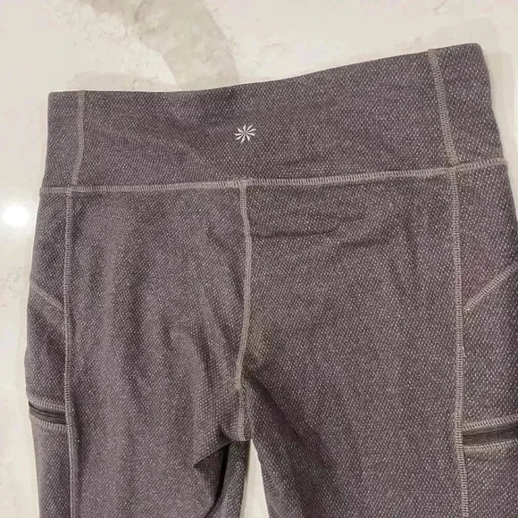 Athleta Pixy Drifter Textured Brown Activewear Leggings Womens Medium ZipPockets - Picture 5 of 8